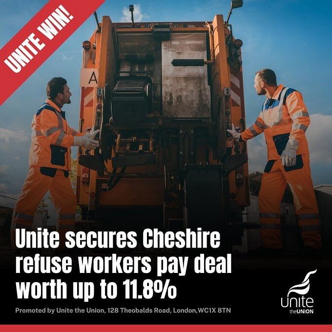 Unite secures Cheshire refuse workers pay deal worth up to 11.8%